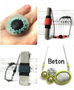 beton ékszer, gyöngy ékszer, beton nyaklánc, beton gyűrű, [csé:jé]